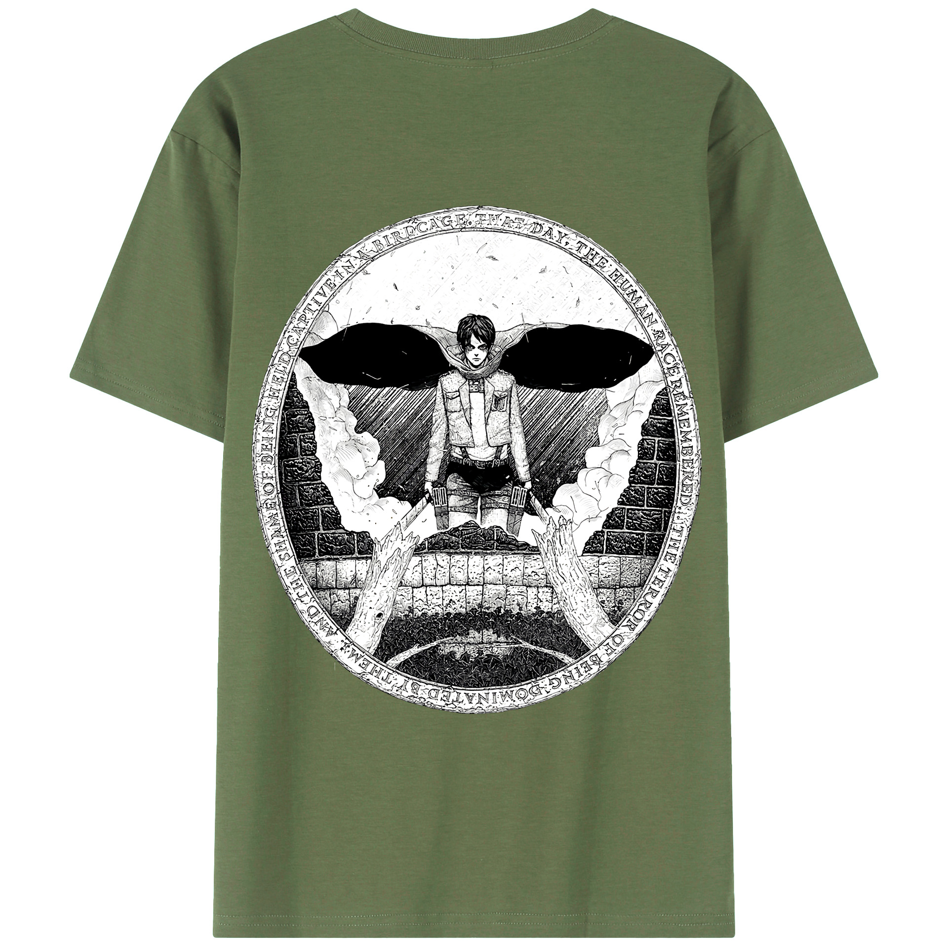 （画像用） 進撃の巨人 エレン･イェーガー Attack on Titan Eren Jäger 綿100％ メンズ半袖Tシャツ（バックプリント） 通気性